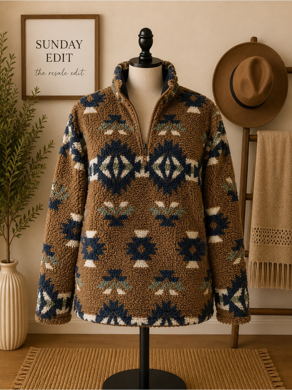 Wrangler Southwest Sherpa Quarter Zip Pullover | XXL/M | Aztec Fleece - Picture 1 of 7